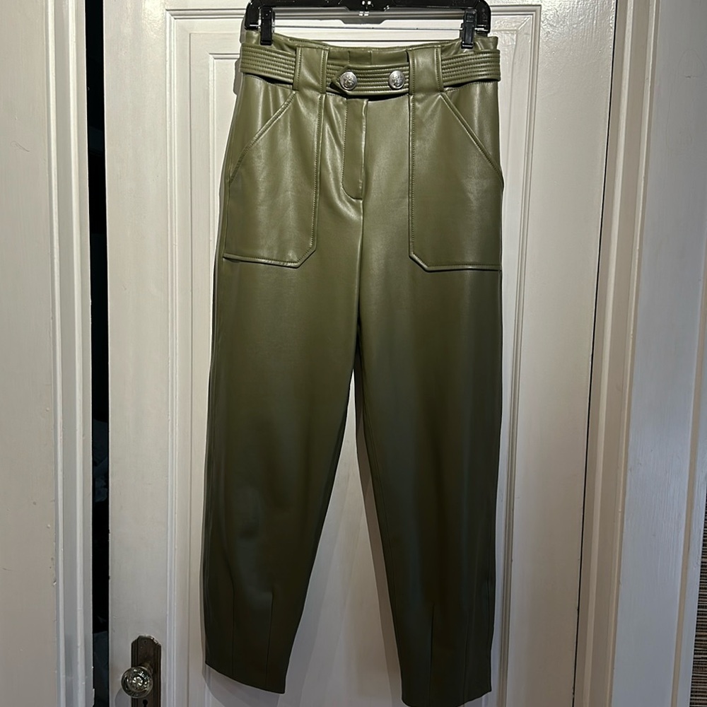 Veronica Beard Atala Cropped Belted Faux Leather Tapered Pants SZ 6